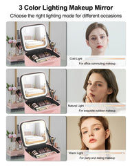 LED Makeup Bag with Light & Mirror Travel Vanity Case Cosmetic Beauty Box Pink
