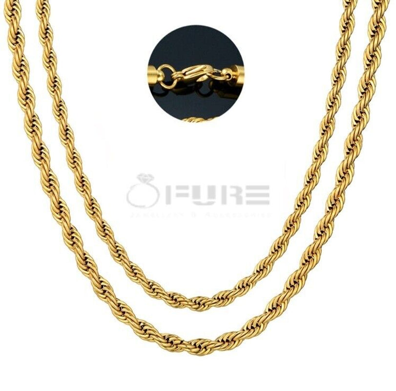 Women Men Gold Silver Twisted Rope Hip Hop Stainless Steel Long Chain Necklace