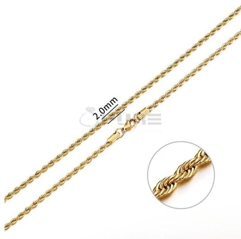 Women Men Gold Silver Twisted Rope Hip Hop Stainless Steel Long Chain Necklace