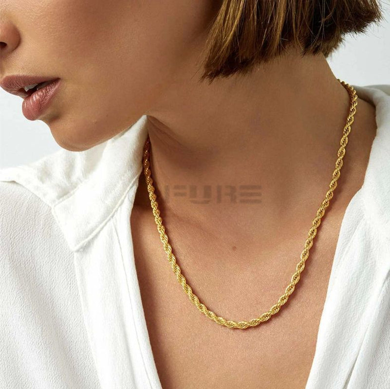 Women Men Gold Silver Twisted Rope Hip Hop Stainless Steel Long Chain Necklace