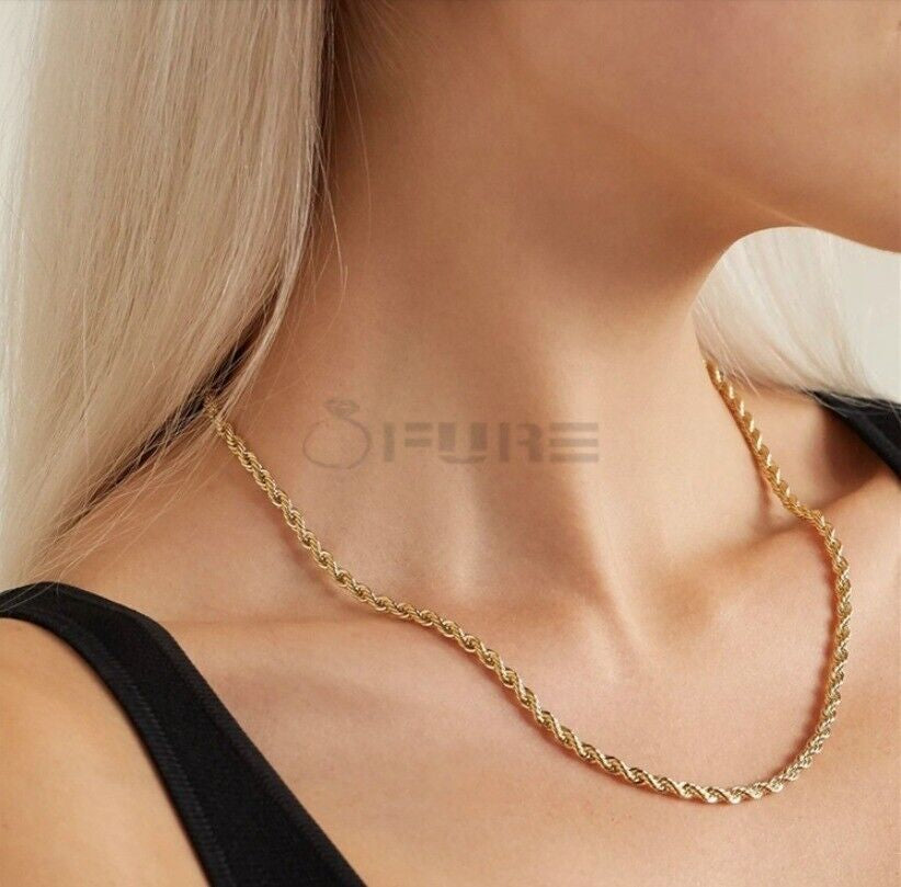Women Men Gold Silver Twisted Rope Hip Hop Stainless Steel Long Chain Necklace