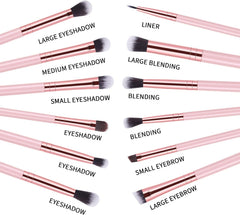 12Pcs Eyeshadow Brushes Make up Eye Brush Set Professional Eye Makeup Brushes for Concealer Eyeliner Eyelash Eyebrow Blending Contour Pink Brush