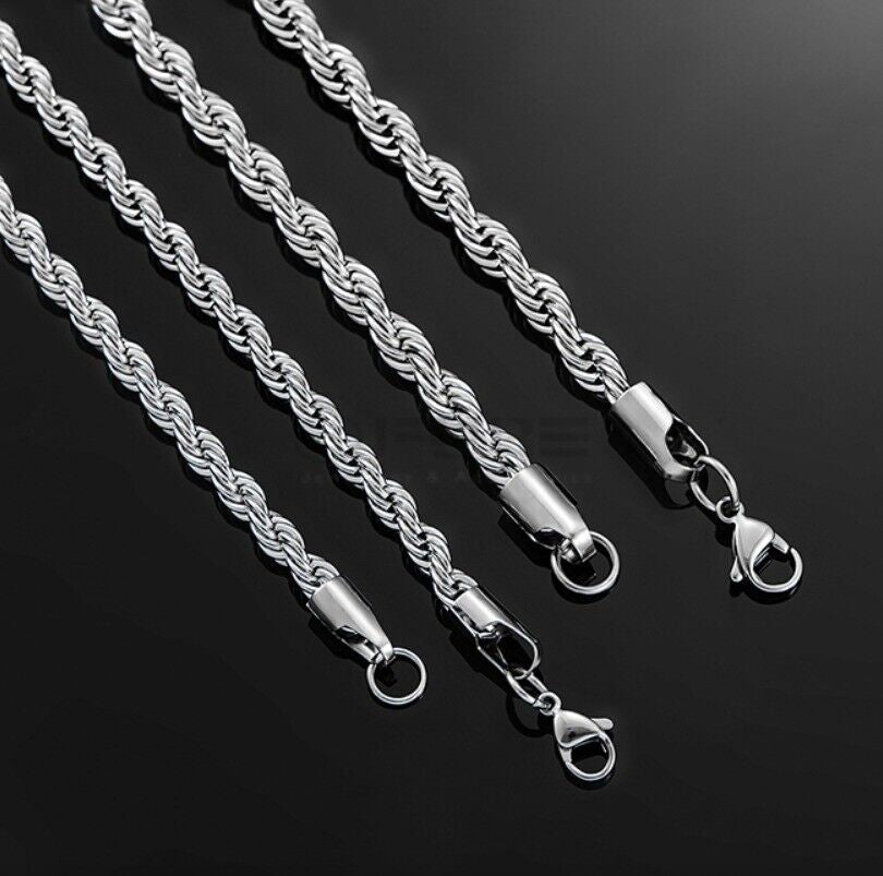 Women Men Gold Silver Twisted Rope Hip Hop Stainless Steel Long Chain Necklace
