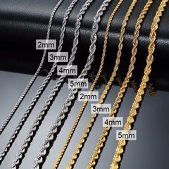 Women Men Gold Silver Twisted Rope Hip Hop Stainless Steel Long Chain Necklace