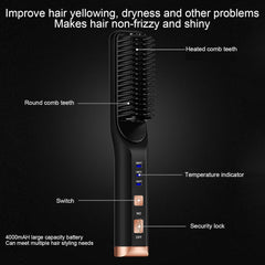 Hair Straightener Comb, USB Charging Hair Straightening Brush with 3 Gears Temperature,Electric Heating Hot Comb Hair Styling Tool(Black)