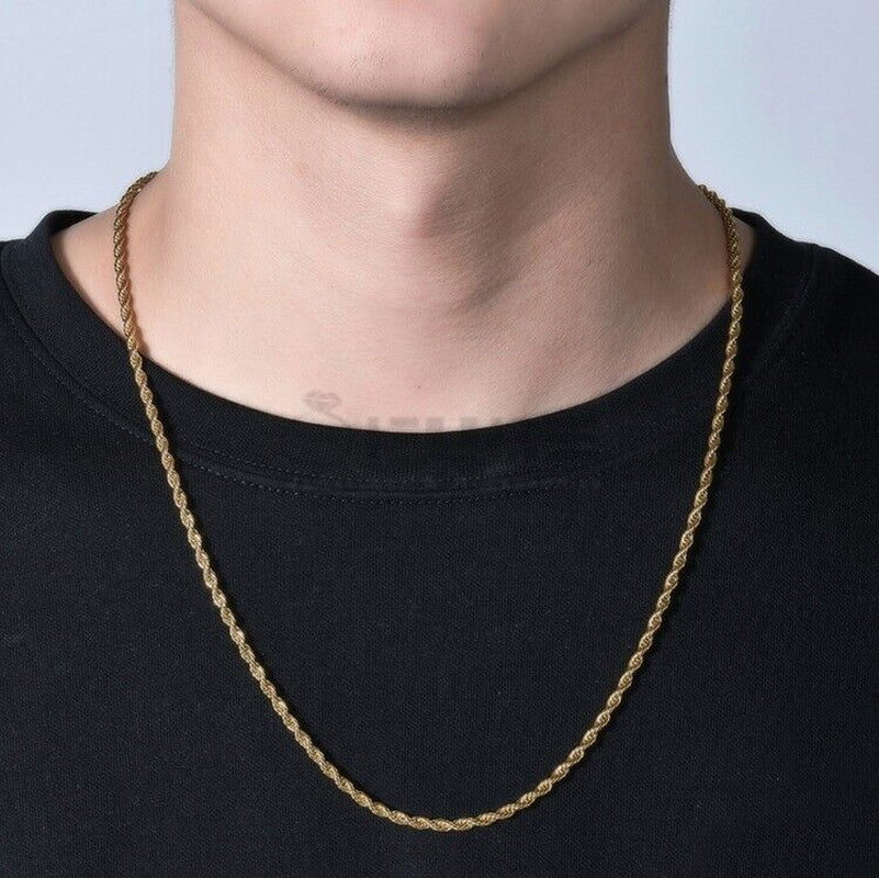 Women Men Gold Silver Twisted Rope Hip Hop Stainless Steel Long Chain Necklace