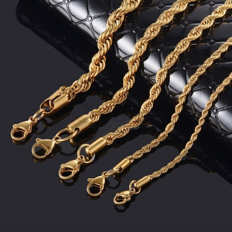 Women Men Gold Silver Twisted Rope Hip Hop Stainless Steel Long Chain Necklace