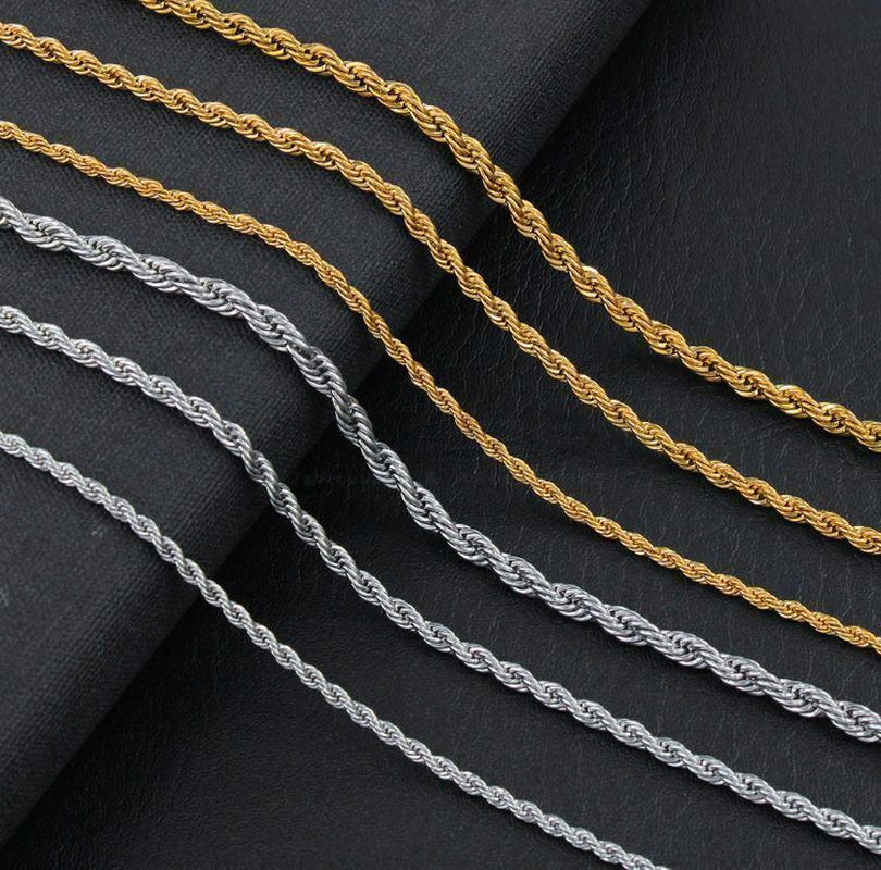 Women Men Gold Silver Twisted Rope Hip Hop Stainless Steel Long Chain Necklace