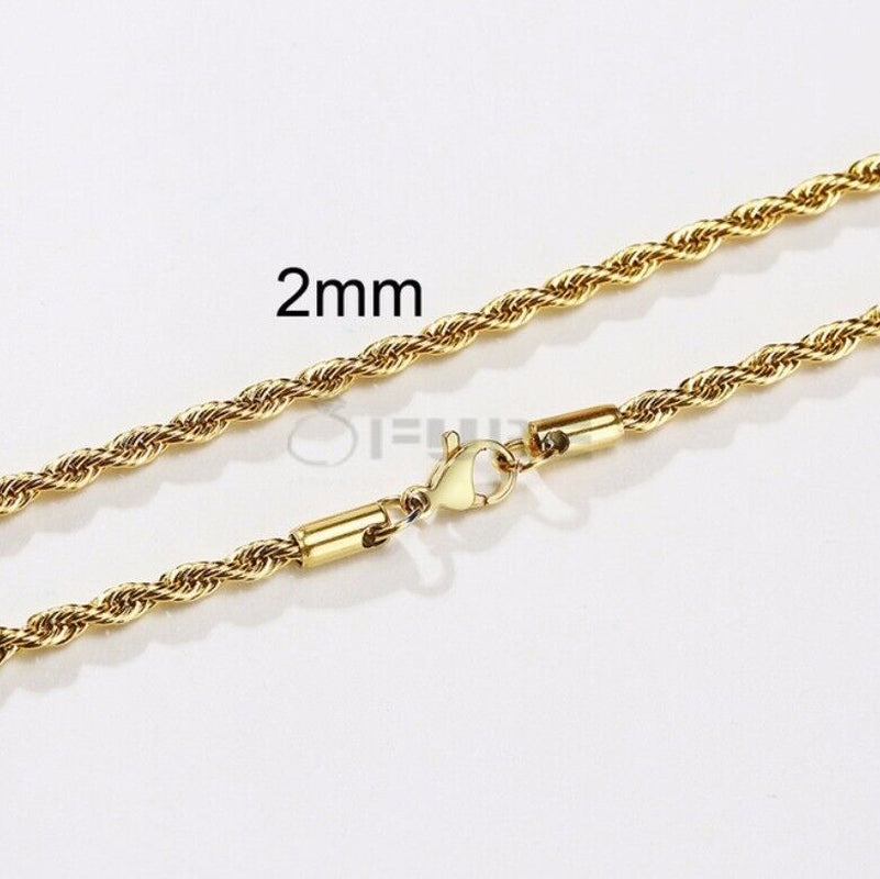 Women Men Gold Silver Twisted Rope Hip Hop Stainless Steel Long Chain Necklace