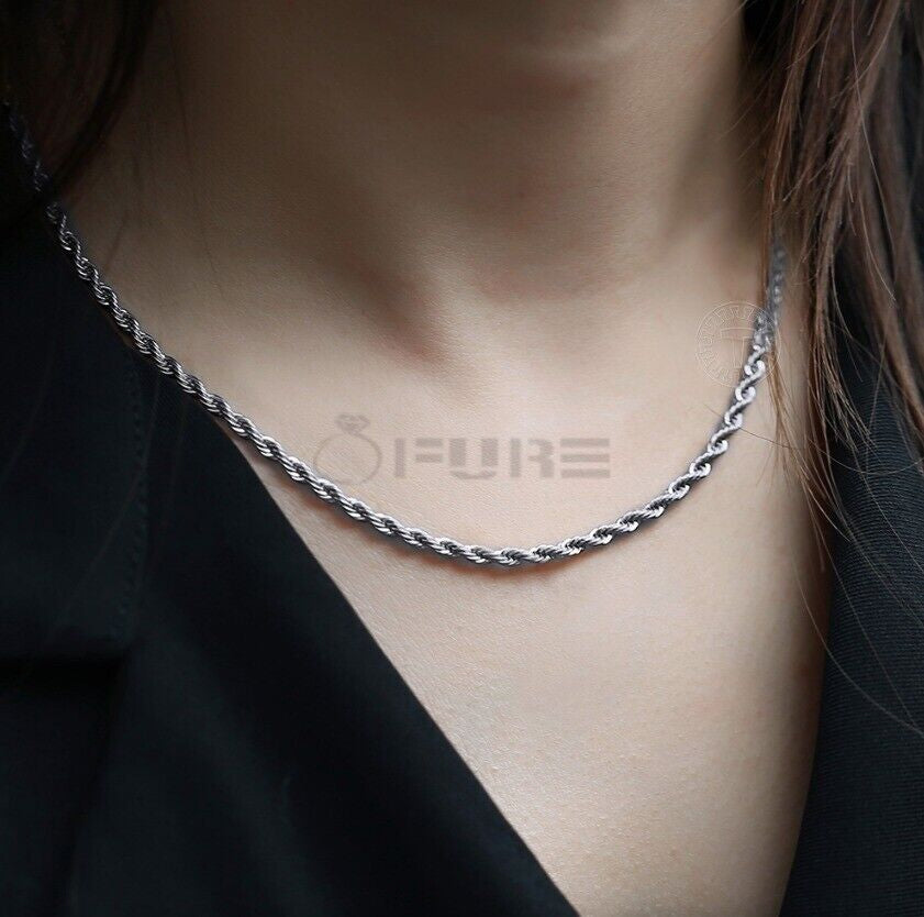 Women Men Gold Silver Twisted Rope Hip Hop Stainless Steel Long Chain Necklace