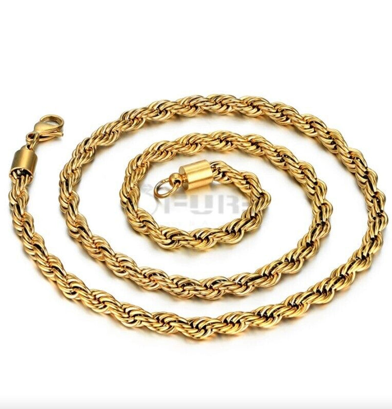 Women Men Gold Silver Twisted Rope Hip Hop Stainless Steel Long Chain Necklace