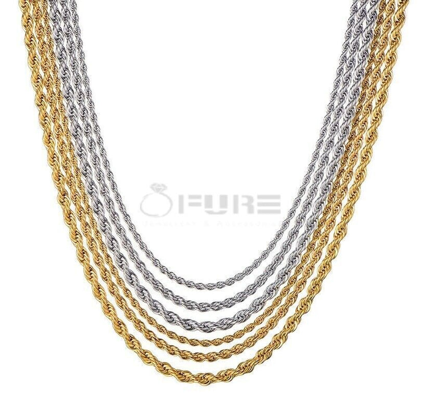 Women Men Gold Silver Twisted Rope Hip Hop Stainless Steel Long Chain Necklace