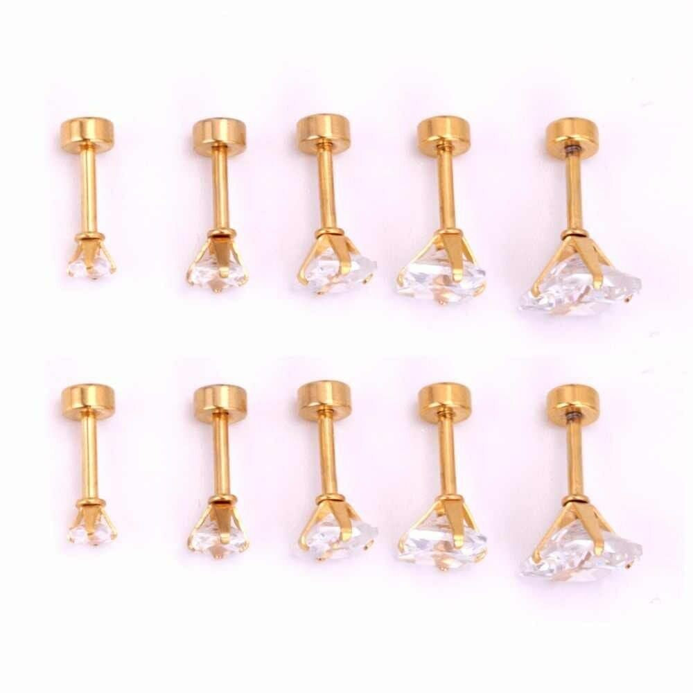 Screw Back Square 14K Gold Plated Stud Earrings Cubic Zirconia Women Men Girls