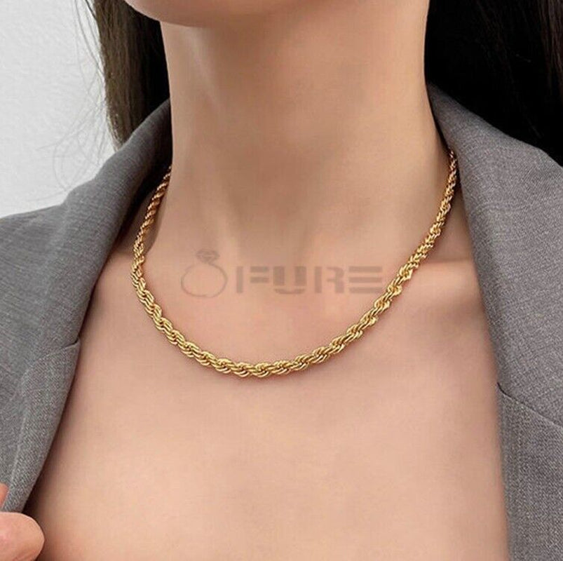 Women Men Gold Silver Twisted Rope Hip Hop Stainless Steel Long Chain Necklace