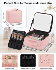 LED Makeup Bag with Light & Mirror Travel Vanity Case Cosmetic Beauty Box Pink