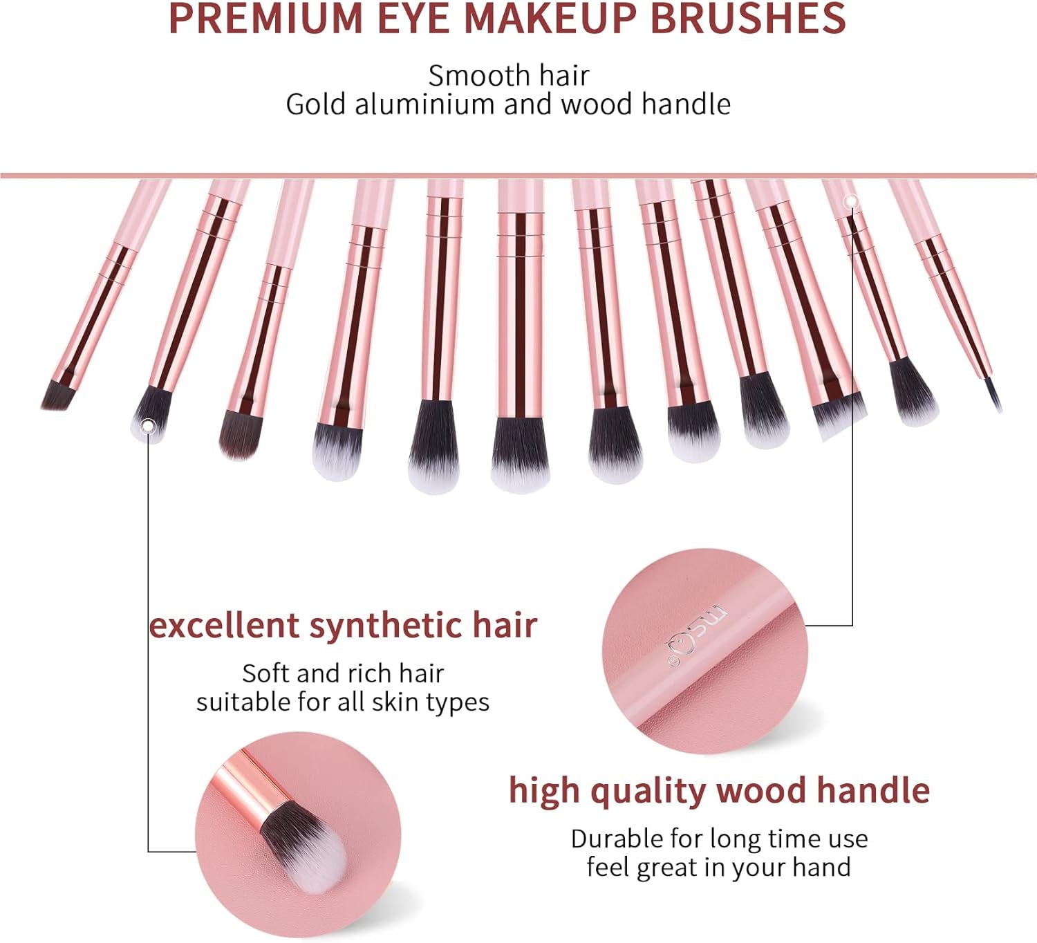 12Pcs Eyeshadow Brushes Make up Eye Brush Set Professional Eye Makeup Brushes for Concealer Eyeliner Eyelash Eyebrow Blending Contour Pink Brush