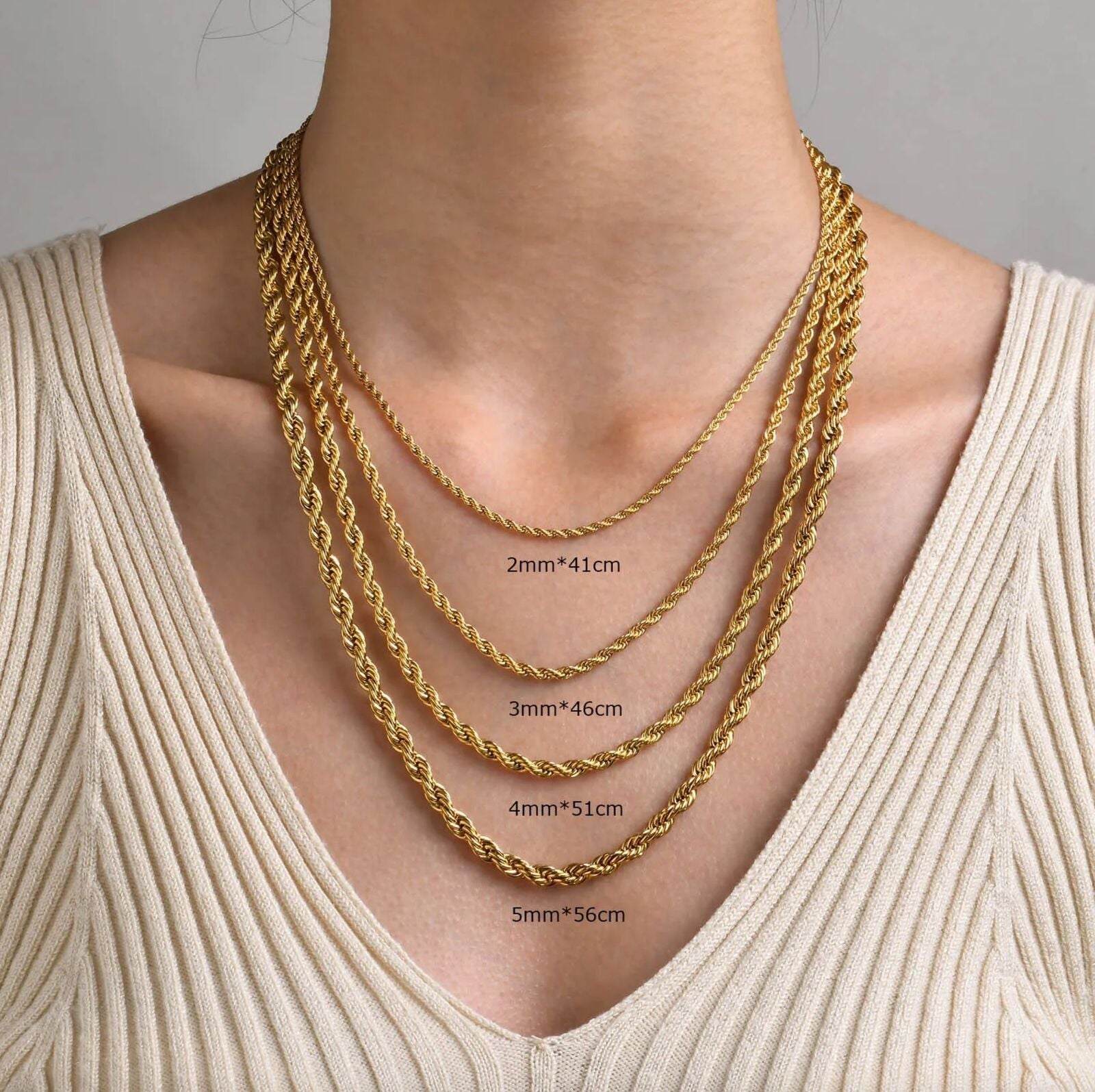 Women Men Gold Silver Twisted Rope Hip Hop Stainless Steel Long Chain Necklace