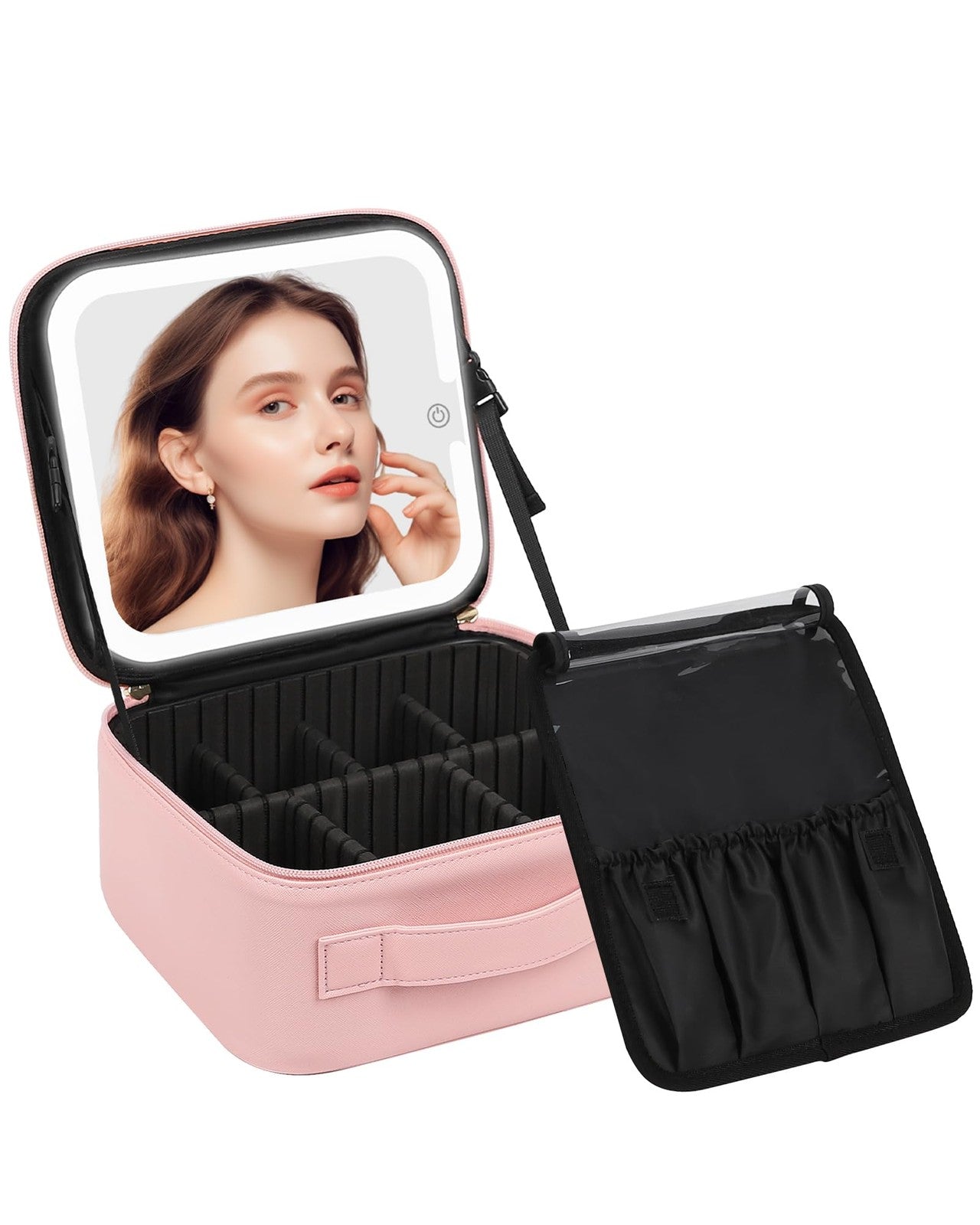 LED Makeup Bag with Light & Mirror Travel Vanity Case Cosmetic Beauty Box Pink