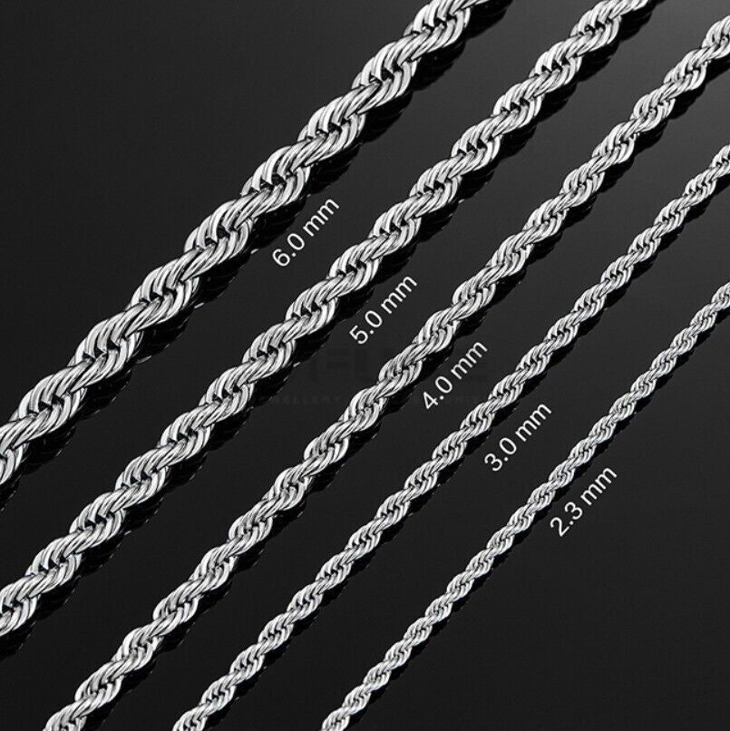 Women Men Gold Silver Twisted Rope Hip Hop Stainless Steel Long Chain Necklace