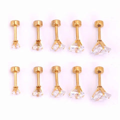Screw Back Square 14K Gold Plated Stud Earrings Cubic Zirconia Women Men Girls
