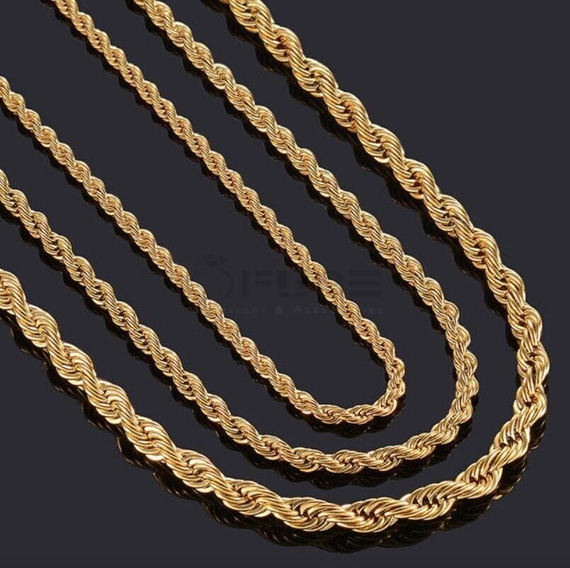 Women Men Gold Silver Twisted Rope Hip Hop Stainless Steel Long Chain Necklace