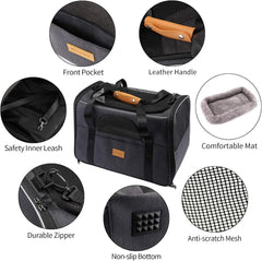Cat Carrier, Portable Pet Carrier Bag for Cats and Small Dogs, Foldable Soft Sided Cat Transport Carrier, Airline Approved Pet Travel Carrier with Shoulder Strap, Removable Mat and Pet Bowl