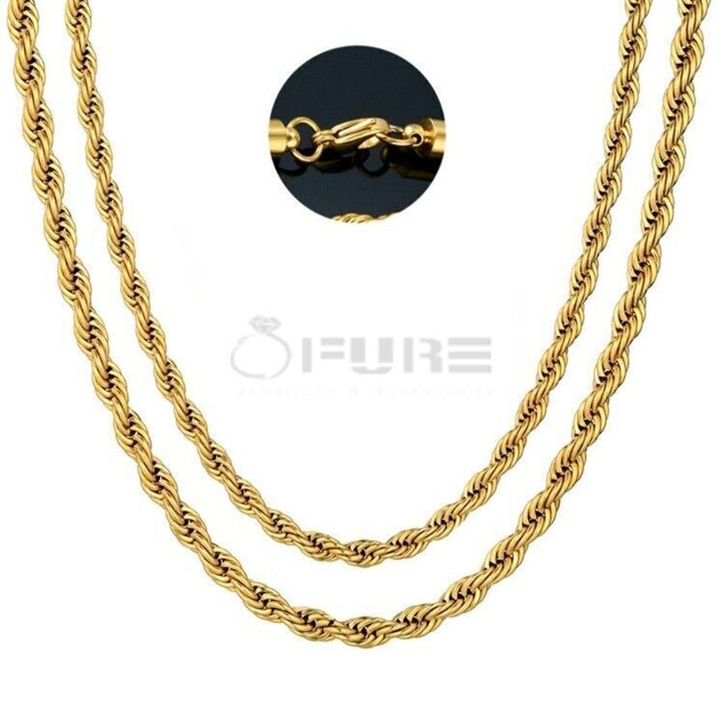 Women Men Gold Silver Twisted Rope Hip Hop Stainless Steel Long Chain Necklace